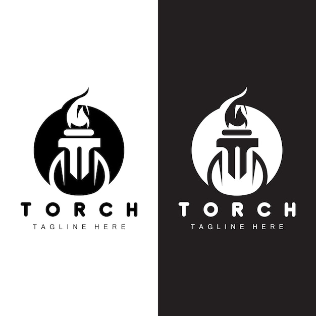 Torch Flame Logo Simple Vector Design Retro Illustrator Template