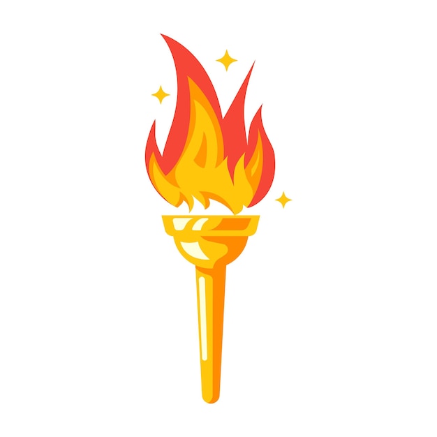 Torch icon. Fire symbol olympic games. Color flaming logo. Vector illustration flat design. Isolated on white background. Sign of sports competitions.