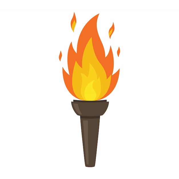 Torch isolated on white background. Fire. Symbol of Olympic games. Flaming figure.