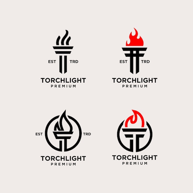 Torch Letter T set Logo icon design illustration