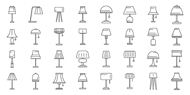 Torchere icons set outline vector Light lamp