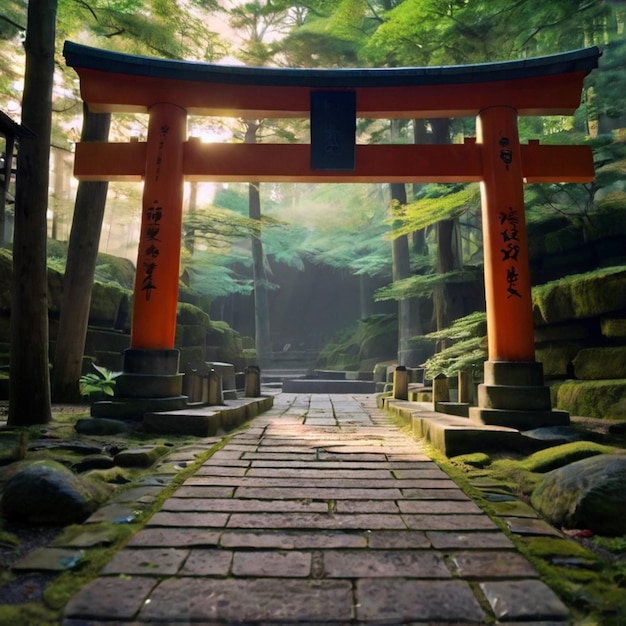 Vector a torii gate is in front of a shrine