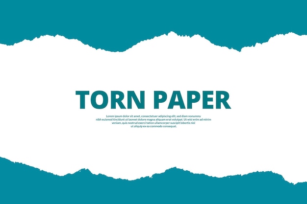 Torn paper two layers Teal Blue and white color background