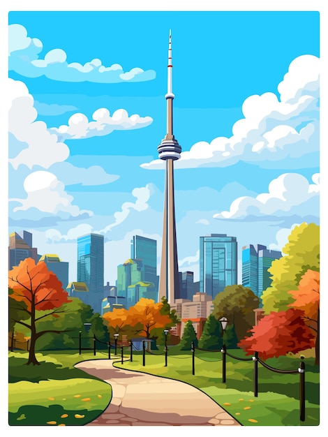 Vector toronto canada vintage travel poster souvenir postcard portrait painting wpa illustration