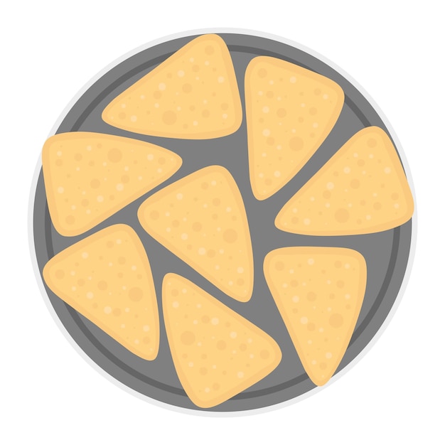 Tortilla chips or nachos tortillas on plate flat vector color icon for apps and websites