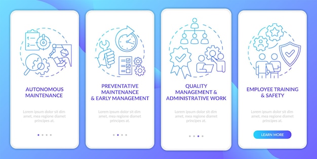 Total productive maintenance blue gradient onboarding mobile app screen