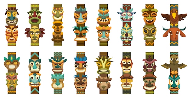 Totem cartoon set icon.