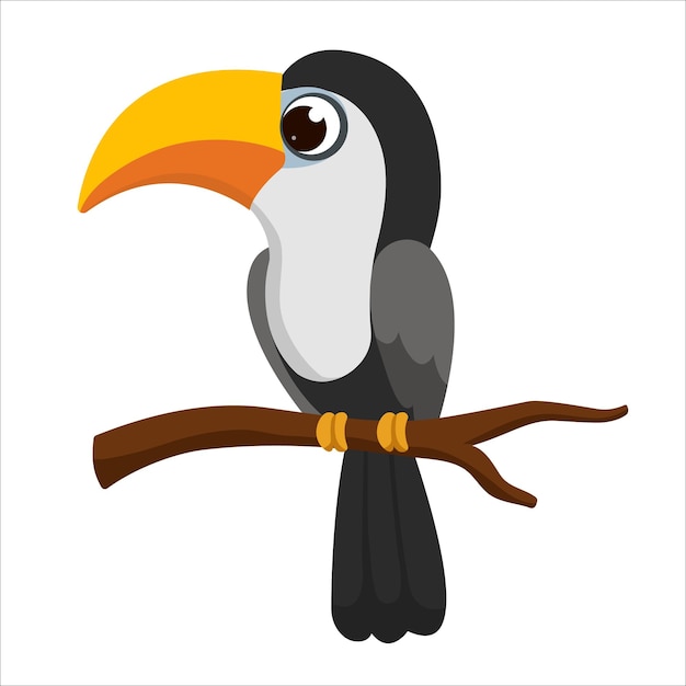 Toucan bird animal fauna on the branch illustration cartoon style