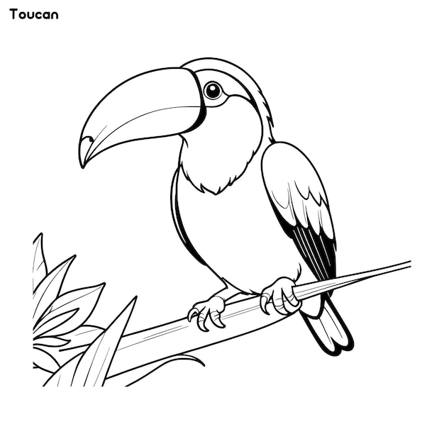 Vector toucan bird hand drawing coloring page and outline vector design