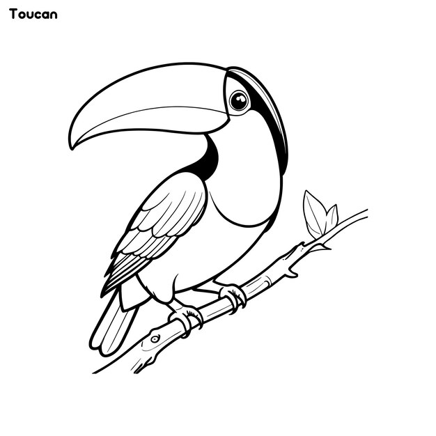 Vector toucan bird hand drawing coloring page and outline vector design