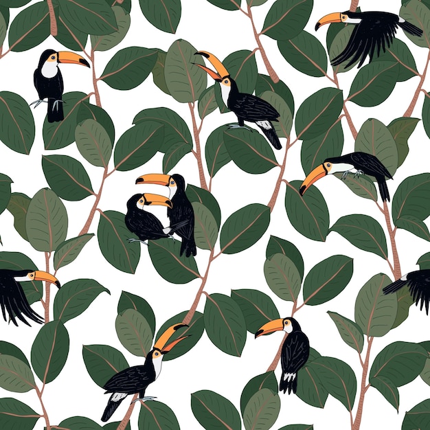 Vector toucan bird vector seamless pattern