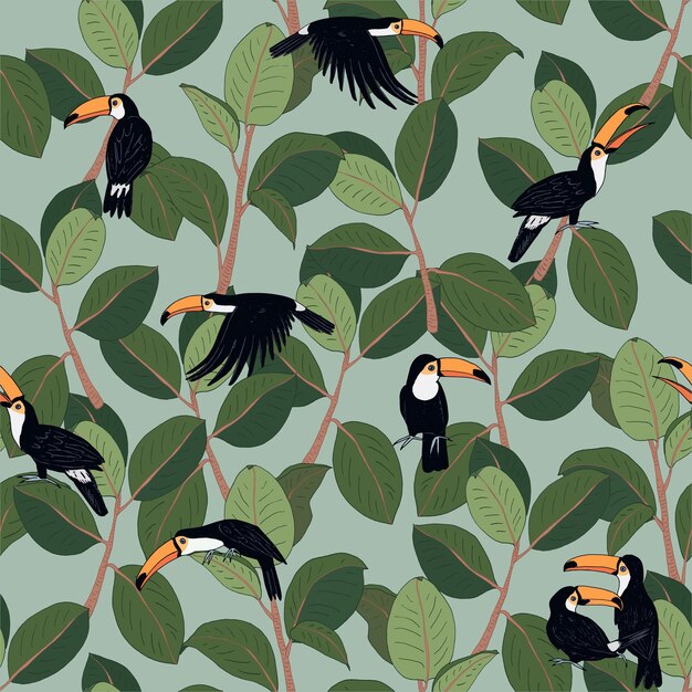 Vector toucan bird vector seamless pattern