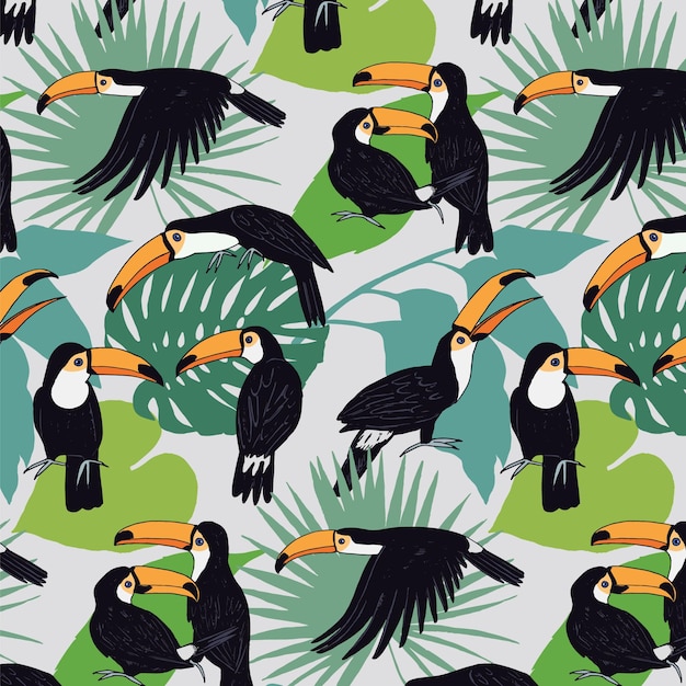 Toucan bird vector seamless pattern