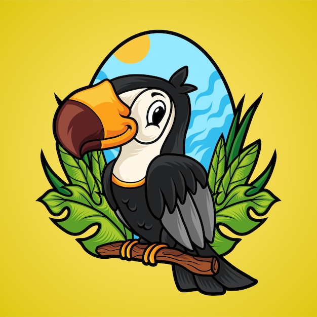 Toucan bird with floral background