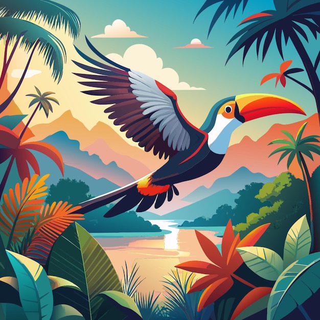 Vector toucan flying vector illustration flat 2