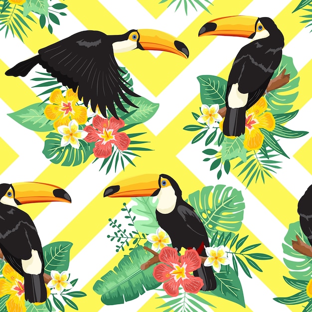 Toucan Summer Tropical Seamless Pattern