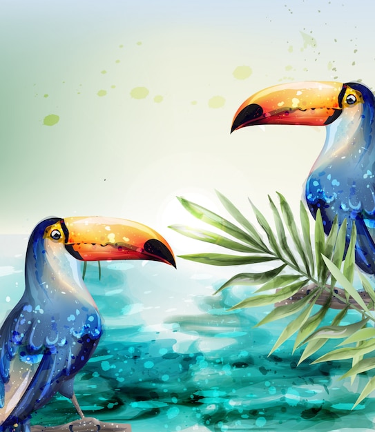 Toucan watercolor tropic exotic summer card