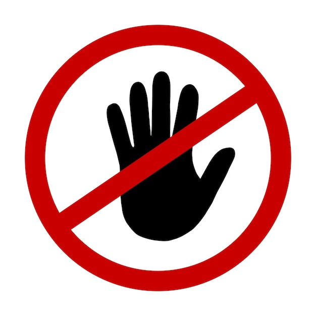 Do not touch entry symbol sticker template Simple vector shape icon set black silhouette Warning information stop sign in public place Restriction zone