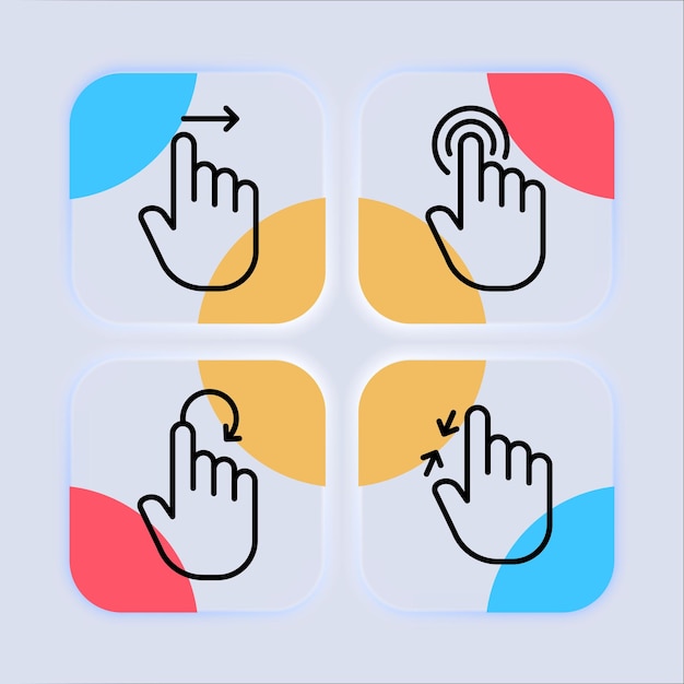 Touch press set icon Index finger decrease increase approximation Scrolling click arrow sensor turn slider touch screen Zoom in concept Neomorphism style Vector line icon for Business