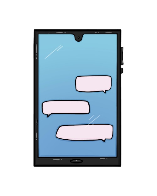 Touch screen phone with messages correspondence dialogue communication messenger doodle linear cartoon coloring