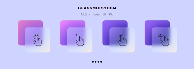 Touch screen set icon Hand control gestures press push tap button swipe settings window arrow zoom in ad out Technology concept Glassmorphism style Vector line icon for Business