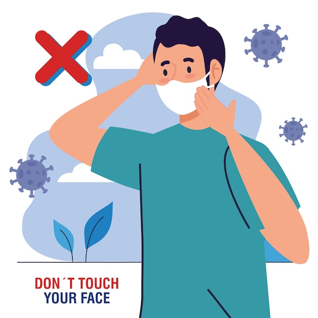 Do not touch your face, man using face mask outdoor