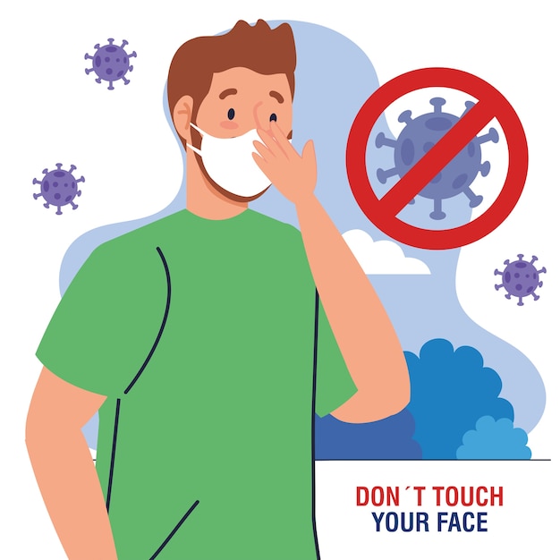 Do not touch your face, young man using face mask outdoor