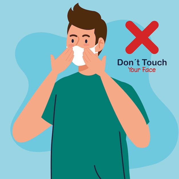 Do not touch your face, young man using face mask