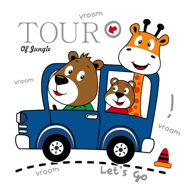 tour of the jungle, vector animal cartoon illustration design graphic printing