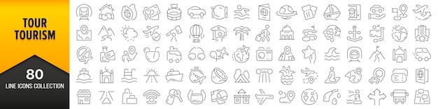 Tour tourism line icons collection Big UI icon set in a flat design Thin outline icons pack Vector illustration EPS10