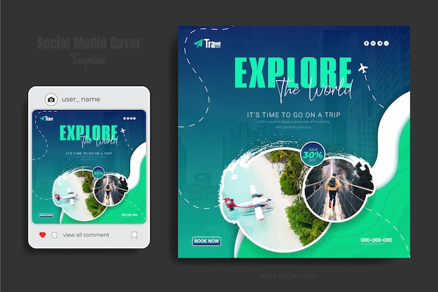 Tour and travel agency social media post and web banner template