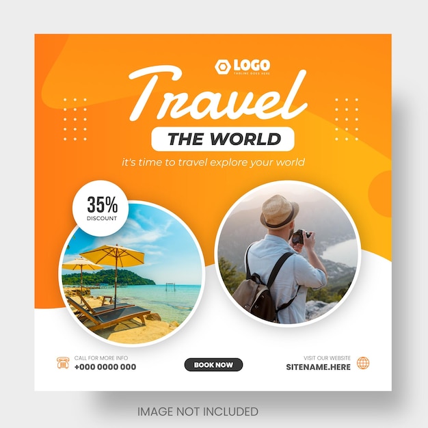 Tour and travel facebook or instagram social media post amp web banner design template