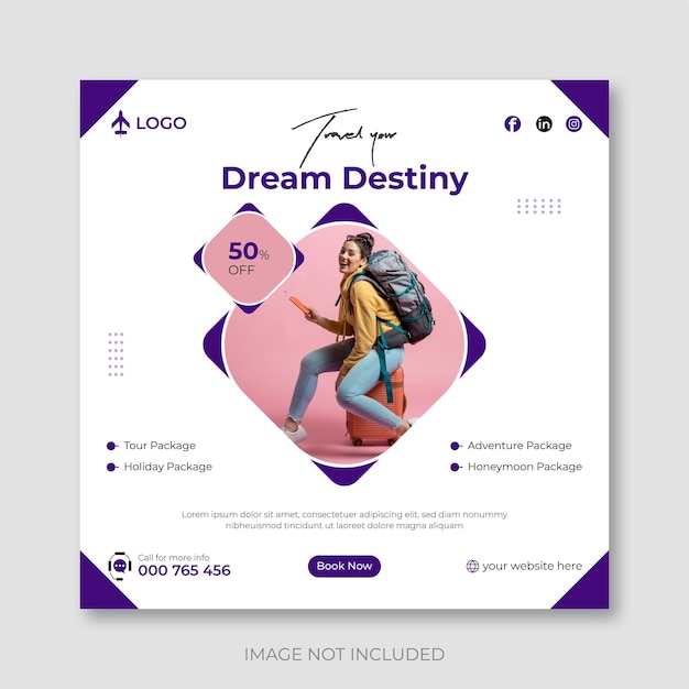 Vector tour and travel social media post design template