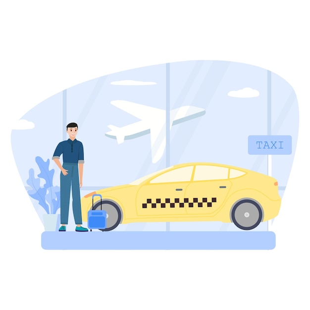 Tourism and city travel concept. Vector flat people illustration. Tourist hold baggage and backpack.