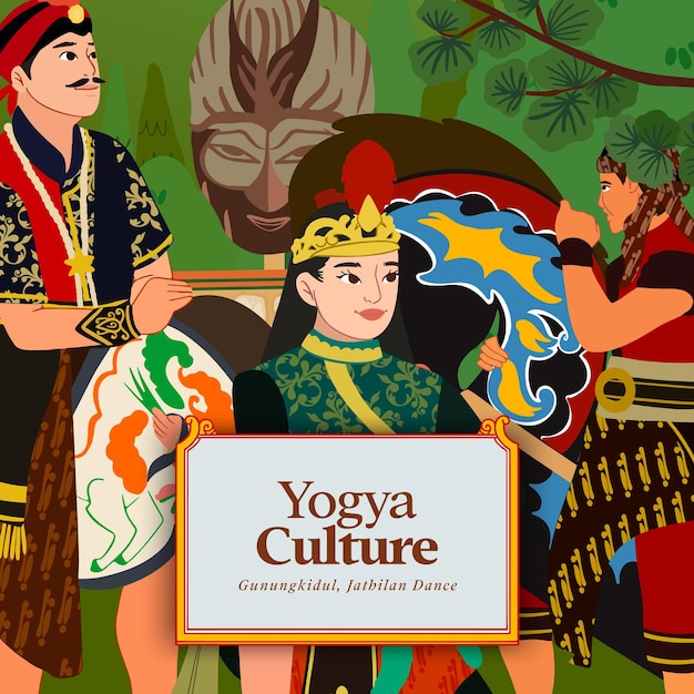 Vector tourism event layout with indonesian culture yogyakarta dancer flat illustration