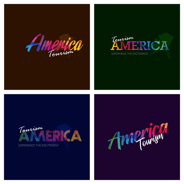 Tourism United-States-Of-America-USA typography Logo Background set