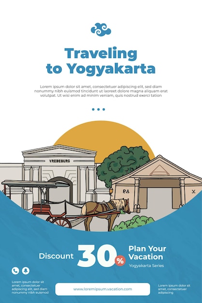 Tourism Vacation theme gift voucher discount with Yogyakarta illustration