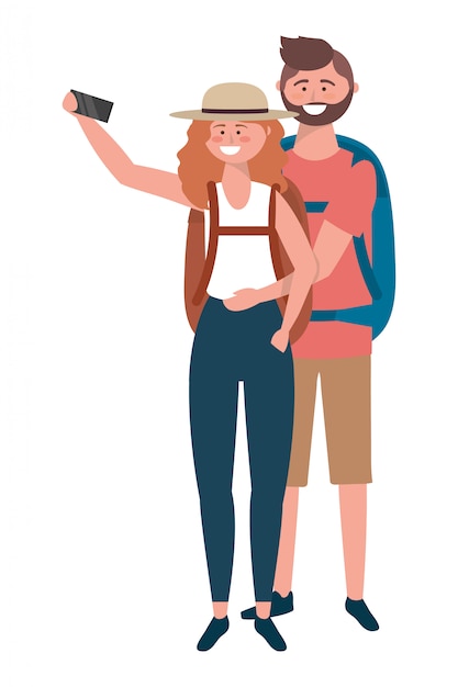 Tourist boy and girl with bag design