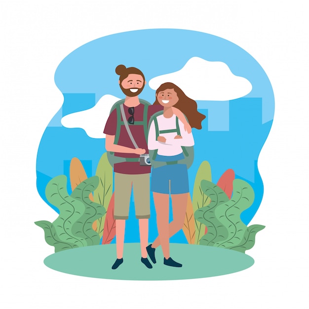 Tourist boy and girl with bag 