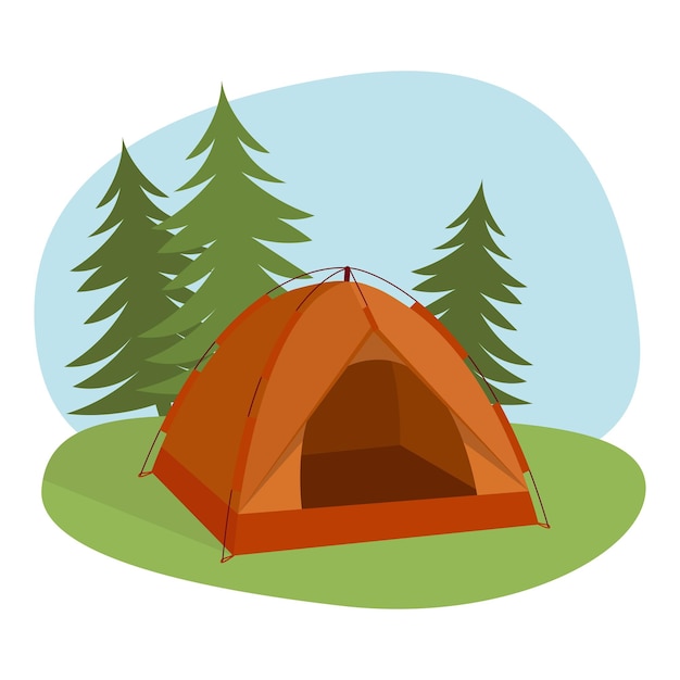 Tourist camping tent against the background of trees Travel and adventure concept