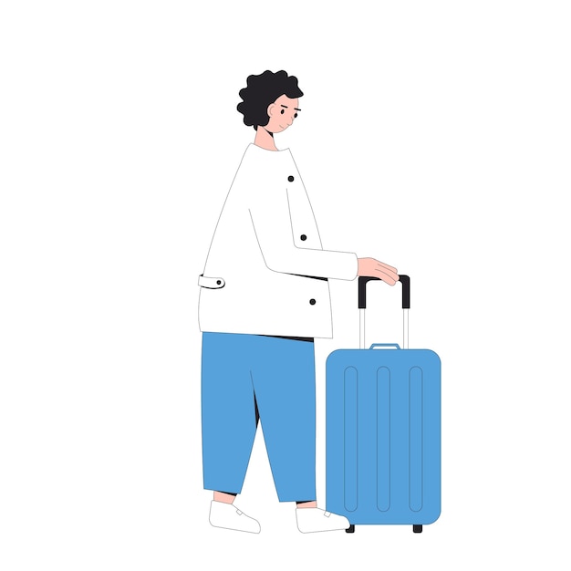 Vector tourist character with bags female person isolated with luggage