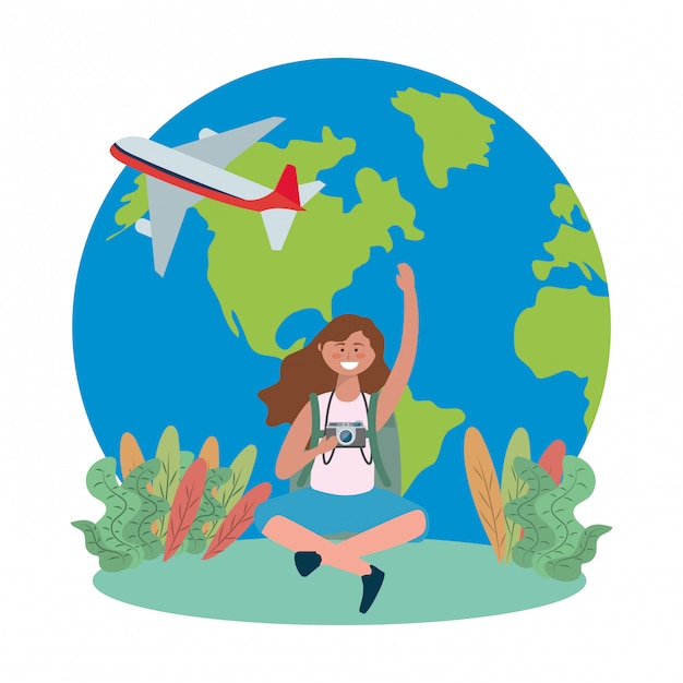 Tourist girl cartoon with bag design