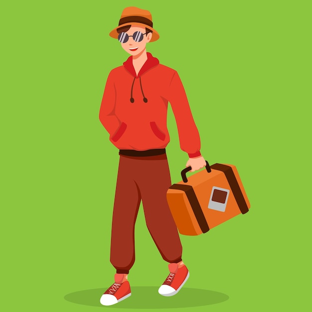 Tourist Travel Character with Holding Bag