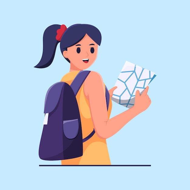 Tourist Traveler with Holding Map Character Illustration