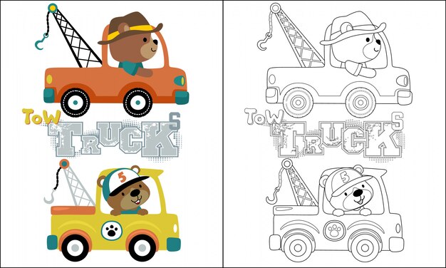 Vector tow truck cartoon with funny driver