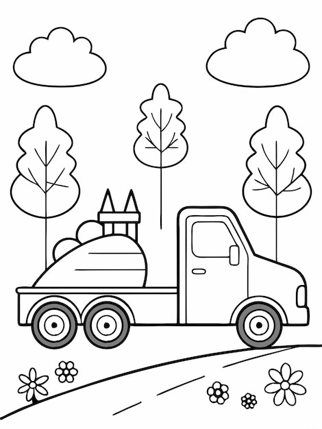 Vector tow truck colouring book pages for children with vector design and background