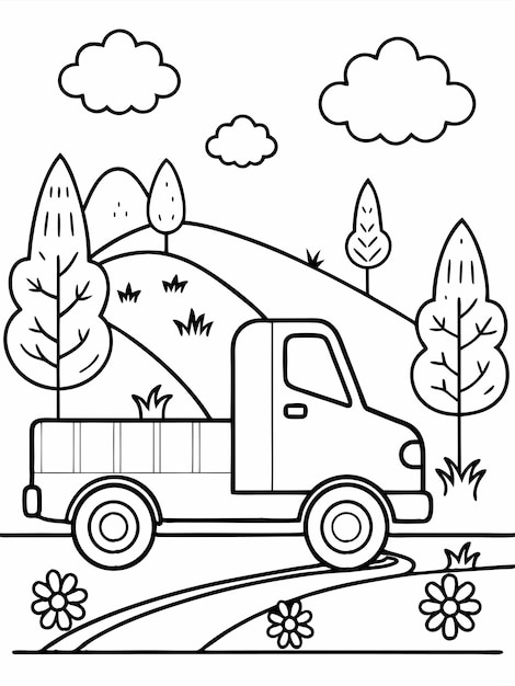 Tow Truck colouring book pages for children with vector design and background