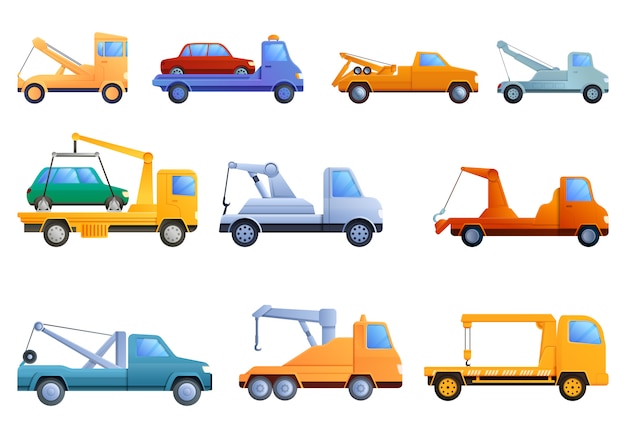 Tow truck set, cartoon style