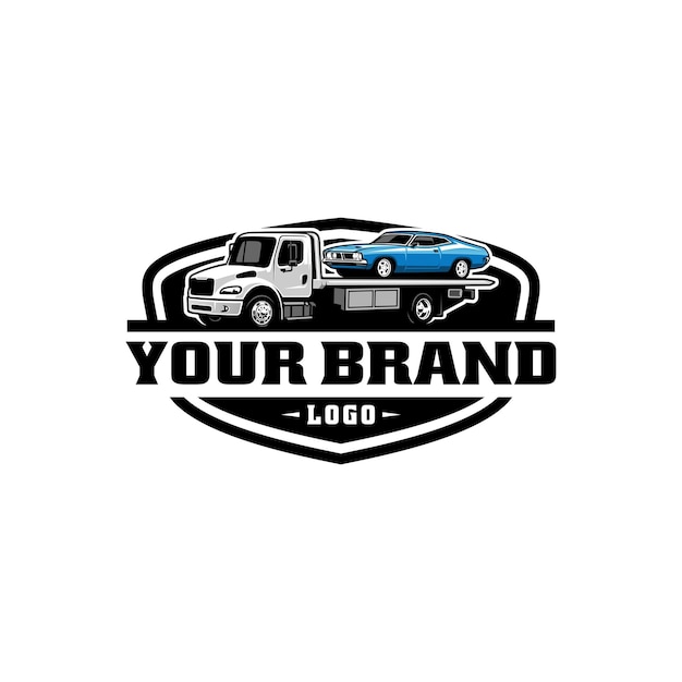 Tow truck take a classic car logo vector