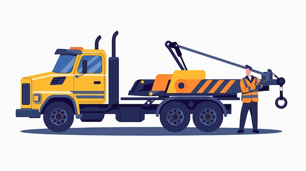 Tow Truck with a Driver Vector Flat Style Illustration